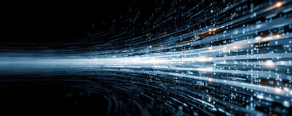 Digital abstract background with high speed data streams and glowing light lines