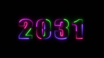 Neon multicolor glowing numbers spelling 2031 on a Generate title without using the word "Title:" before it. black background with vibrant pink green and blue outlines