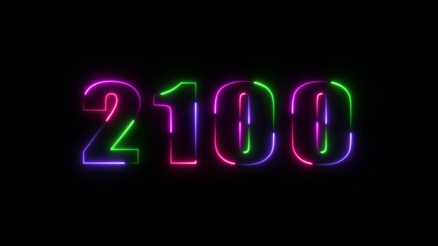 Neon multicolor glowing number 2100 on dark Generate title without using the word "Title:" before it. background with vibrant pink green and blue outlines without