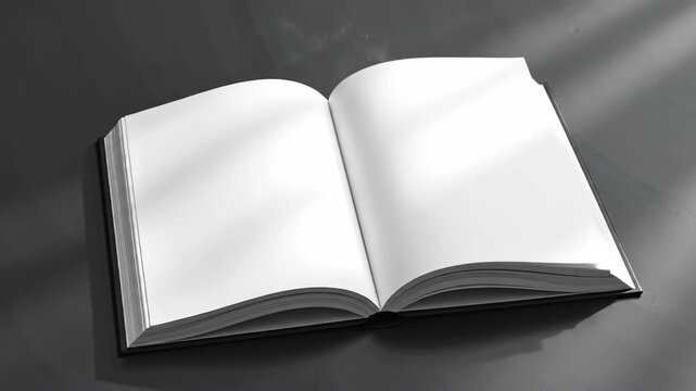 Open book with blank pages on a dark surface.
