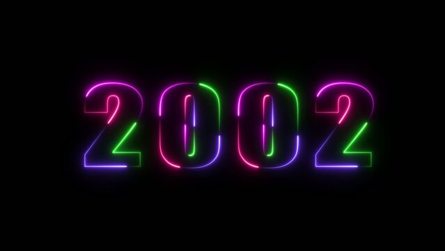 Neon multicolor glowing numbers spelling out 2002 on a Generate title without using the word "Title:" before it. black background with vibrant purple green and blue outlines