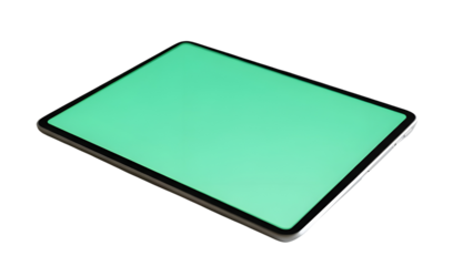 Modern digital tablet device with blank green screen display for technology mockup template isolated PNG with Transparent Background