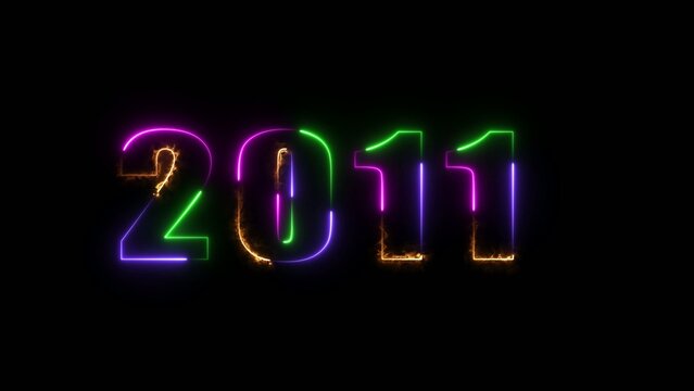 Neon multicolored glowing numbers 2011 on a Generate title without using the word "Title:" before it. black background with vibrant outlines twenty