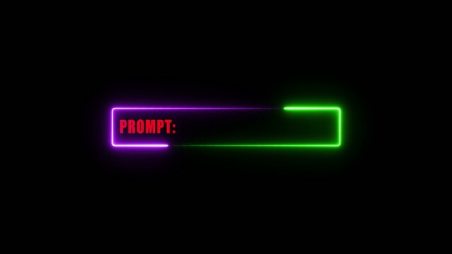 Neon outline text box with the word PROMPT in magenta and a blinking cursor on a Generate title without using the word "Title:" before it. black background