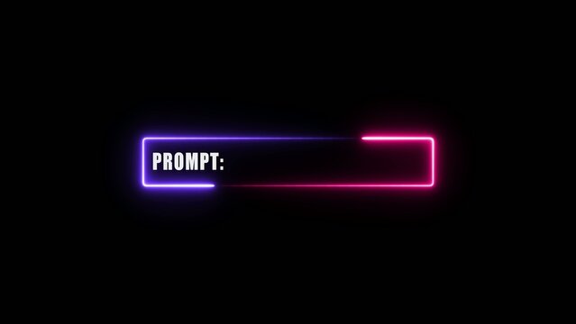 Neon outline text box with the word PROMPT in purple and a blinking cursor on a dark Generate title without using the word "Title:" before it. background