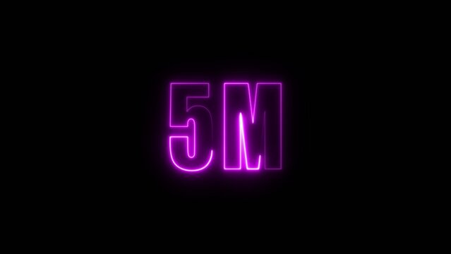 Neon outline text displaying 5M in glowing purple on a dark Generate title without using the word "Title:" before it. background five million
