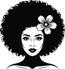 Elegant Afro Black Woman Vector Illustration with Natural Hair Silhouette