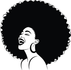 Elegant Afro Black Woman Vector Illustration with Natural Hair Silhouette