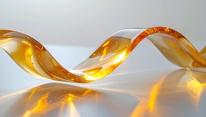 Flowing, translucent ribbon of amber liquid against a white surface