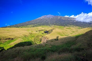 Mount Rinjani Volcanic Peak Rising Above Sembalun Lawang Valley, Lombok