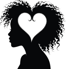 Elegant Afro Black Woman Vector Illustration with Natural Hair Silhouette
