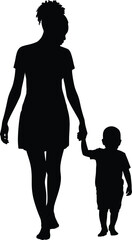 Afro Black Woman Silhouette With song. Afro Black Woman and Son Vector Illustration Design