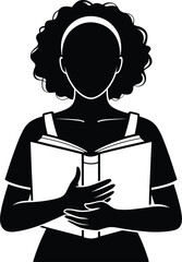 Afro Black Woman Holding on Book Silhouette Clipart Design.