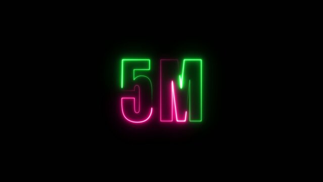 Neon text showing 5M with green and magenta outlines on a dark Generate title without using the word "Title:" before it. background five million