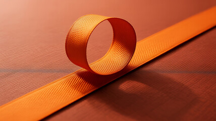 Close up of an orange ribbon with a loop on transparent background