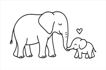 Fototapeta premium A heartwarming sketch of an elephant and its baby showing affection