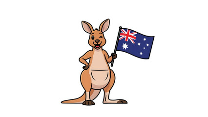 Cute Kangaroo Holding australia National Flag and wink
