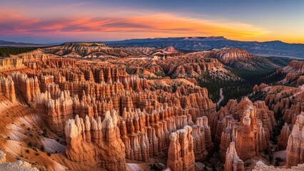 Vibrant Bryce Canyon hoodoos glow at sunset in Utah wilderness