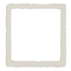 Hand-torn paper frame with rough uneven edges, natural off-white paper texture, transparent background