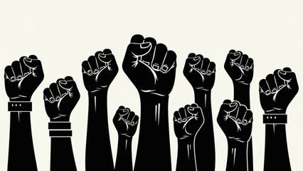 A powerful vector graphic illustration of raised fists in a symbol of unity and protest