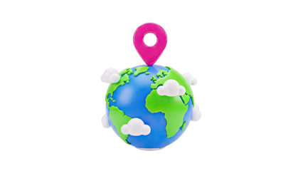 3D Planet Earth with Location Pin and Clouds