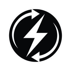 Energy Recycling Icon &ndash; Lightning Bolt with Circular Arrows Silhouette