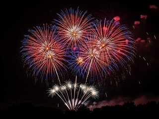 Spectacular Fourth of July fireworks light up the night sky in a burst of color and celebration