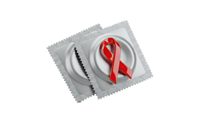 Condoms and Red Ribbon Symbolizing HIV Awareness and Prevention