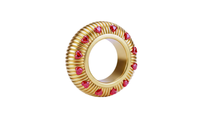 Gold Ring with Heart-Shaped Ruby Gemstones