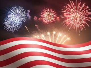 Festive Independence Day Celebration with Fireworks and American Flag