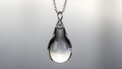 Elegant glass teardrop pendant necklace on chain capturing reflections
