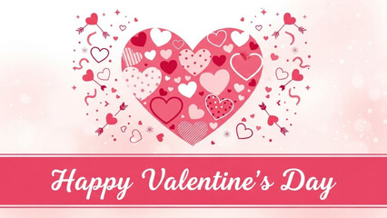 A colorful Valentine's Day card with a large heart and smaller hearts surrounding it