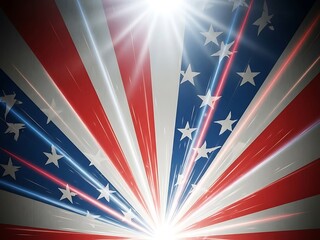 Radial Explosion of USA Flag with Bright Light Beams