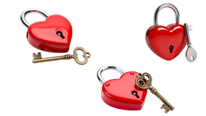 Three Heart Shaped Padlocks with Keys, Romantic and Decorative Stock Image