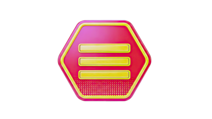 Red and yellow hexagon button with three yellow bars
