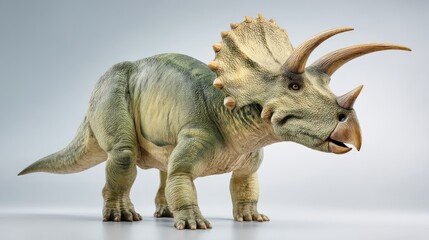 Fototapeta premium Large triceratops dinosaur standing in profile, showcasing detailed textures and vibrant colors, perfect for educational and creative projects