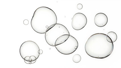 Soap bubbles floating in air on white background