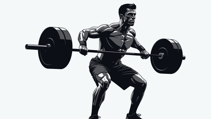 Muscular Man Lifting Heavy Barbell Weights.