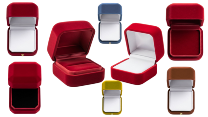 Array of Empty Red Ring Boxes, Valentine’s Day Jewelry and Gift Stock Photo