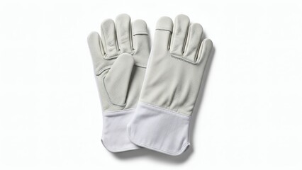 Clean White Leather Gloves  Safety Gear Essentials on White Background.