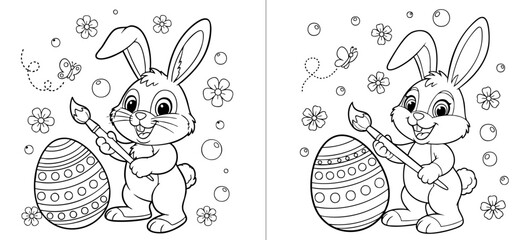 a4 colouring page bunny painting an easter egg. ready to print on standard A4 paper.