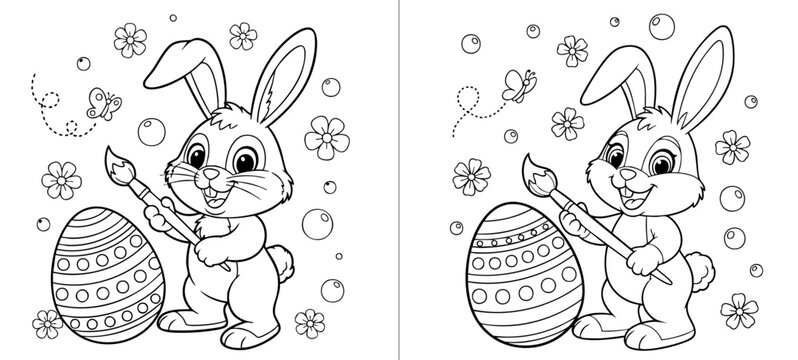 a4 colouring page bunny painting an easter egg. ready to print on standard A4 paper.