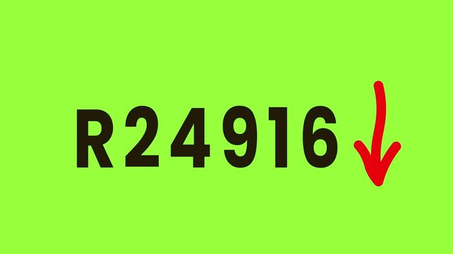 Countdown graphic showing decreasing revenue values on bright lime background with downward red arrow symbol motion design depicting financial loss economic decline and falling business data