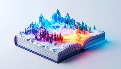 A detailed book displaying contrasting landscape halves of ice and fire