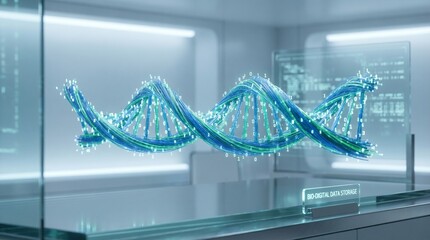 A futuristic DNA double helix structure in a laboratory setting
