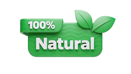 100% Natural Label with Green Leaves