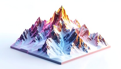 Isometric view of a stylized, colorful mountain range