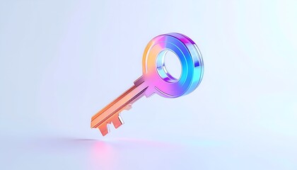 A shimmering, iridescent key levitating against a soft, gradient background