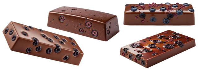 Four Dark Chocolate Bars with Dark Berries, Decadent Gourmet Dessert Stock Image