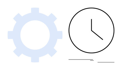 Minimalistic gear and clock icons representing productivity, process, time management, efficiency, and workflow optimization. Ideal for business, planning, scheduling, teamwork deadlines